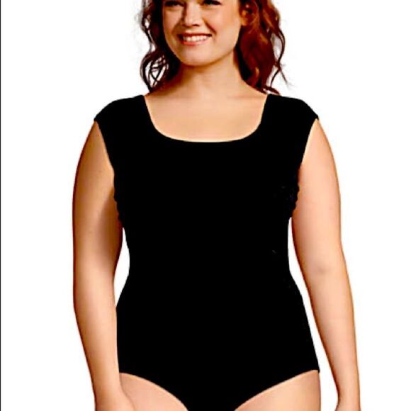 Land’s End Regular Size one piece  cap sleeve X back black Various sizes - Picture 1 of 4